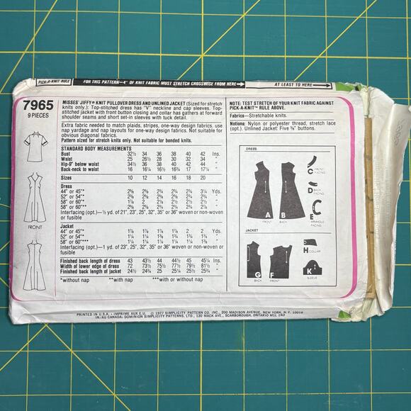 Vtg Uncut Misses Jiffy Knits Pullover Dress, Jacket Pattern Simplicity 7965 Sz10 - Picture 2 of 6